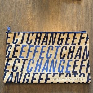 Beautycounter Beige Canvas Pouch with Navy Logo Print